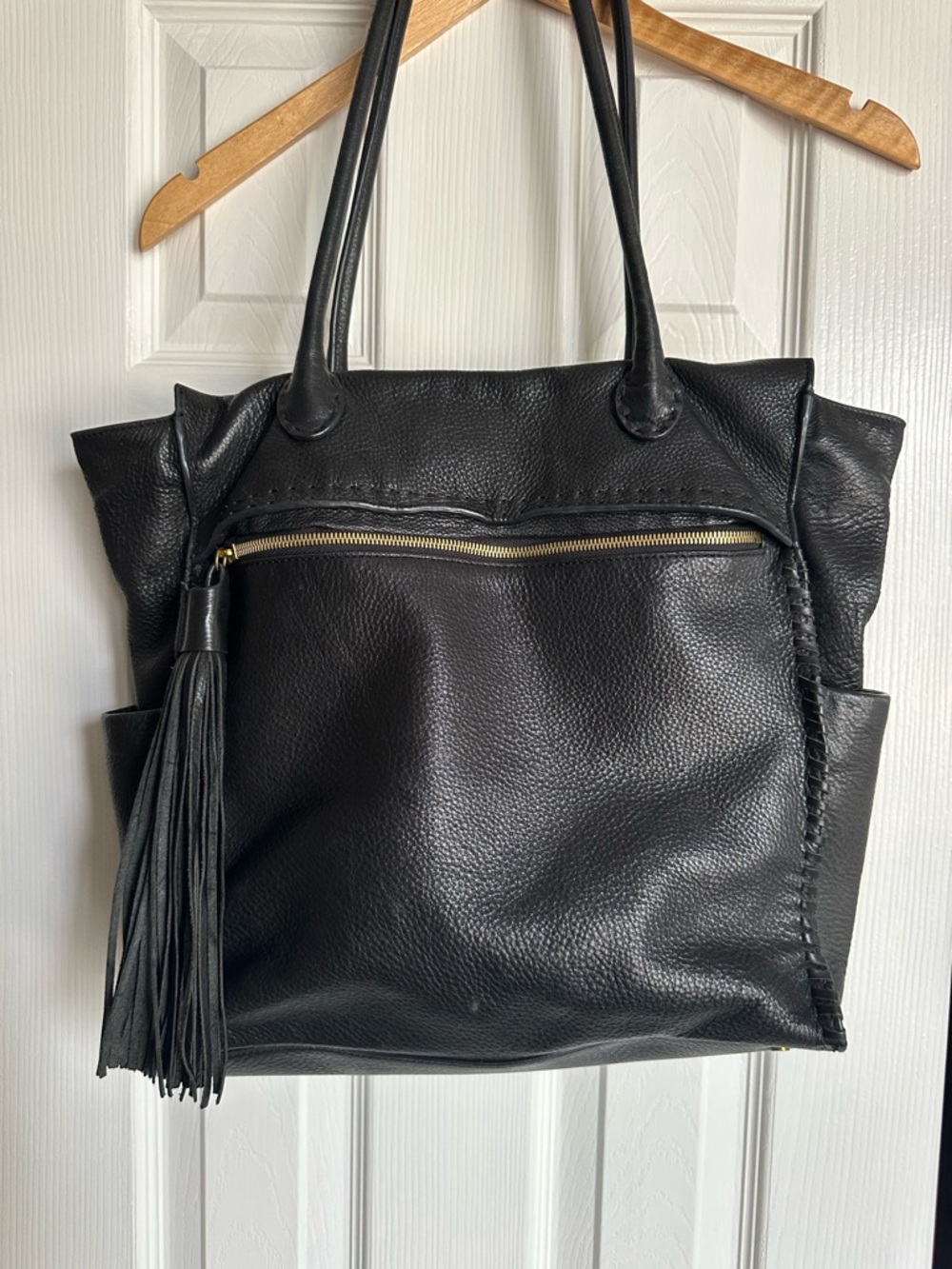 HOBO Black Leather Tote with Tassel
